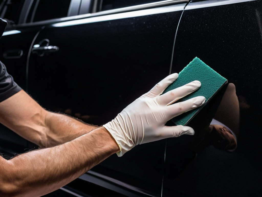 Ceramic coating application on a glossy dark vehicle panel