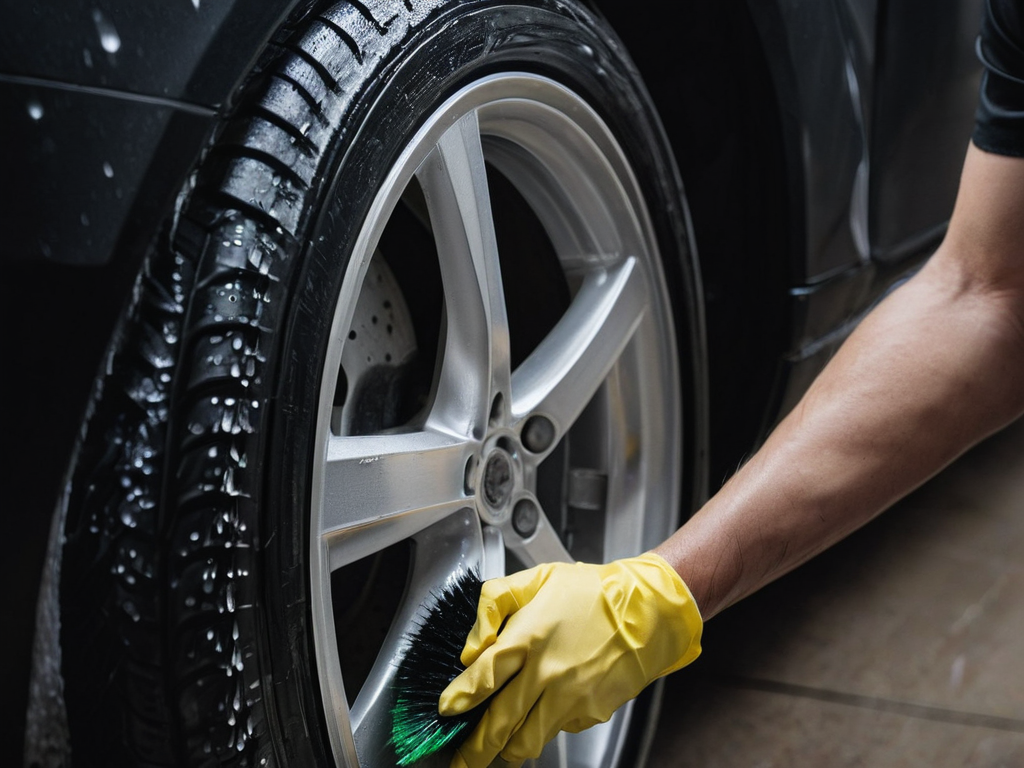 Premium alloy wheel and tire care with detailing brush